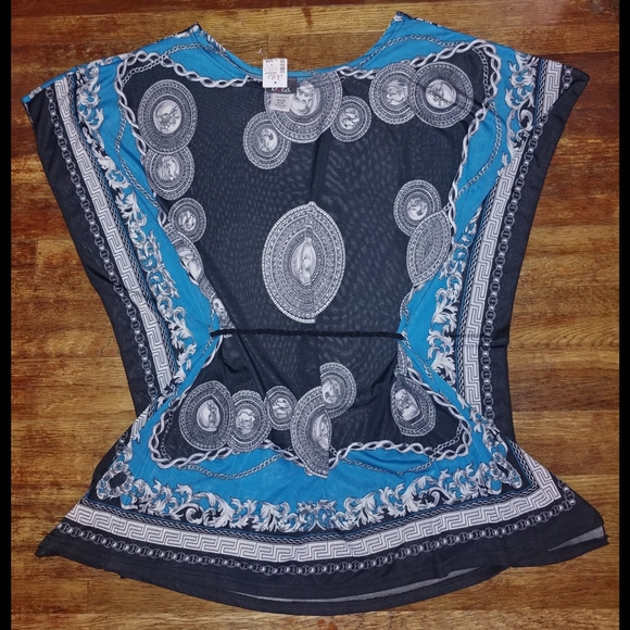 🔥 NWT DOTS silky medallion bat wing belted tunic - Picture 2 of 7